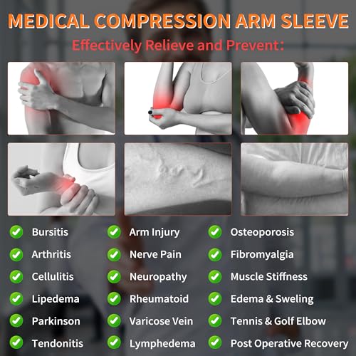 Hiball Lymphedema Medical Compression Arm Sleeve for Men Women, 20-30 mmHg Graduated Compression Full Arm Support with Silicone Band, Long Circulation Pressure Arm Brace for Arthritis, Bursitis, Edema Beige (Single) Large