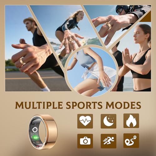 Smart Ring for Women & Men, Fitness and Health Tracker with Heart Rate Monitor, Blood Oxygen, Sleep Tracker, 100+ Sport Modes, Step Counter, IP68 Waterproof, for iOS Android (Silver, 8) Silver