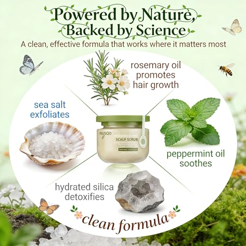 Scalp Scrub for Dandruff & Oily Hair with Rosemary & Mint – 2-in-1 Exfoliating Treatment to Remove Buildup, Relieve Itchy Scalp & Promote Hair Growth, Includes Silicone Scalp Massager Brush