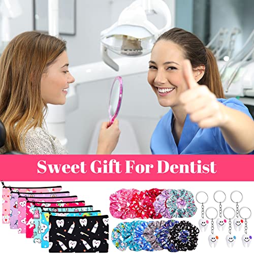 Potchen 36 Pcs Dental Tooth Makeup Bag, Hair Scrunchies, Keychains Gift Set