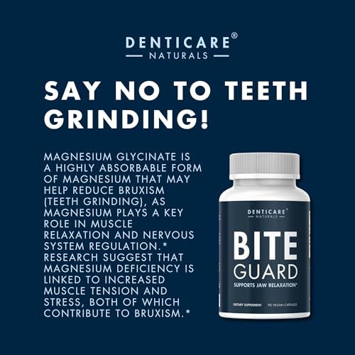 BiteGuard - Calms Jaw for Teeth Grinding & Bruxism Relief - (Vegan Safe, Non-GMO) 90 Capsules, Pure Magnesium for Bruxism Supplement by Denticare Naturals
