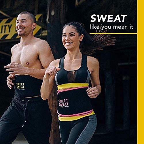 Sports Research Sweet Sweat Waist Trimmer (Core Series) - Premium Sweat Enhancing Fitness Band for Women & Men Large Yellow Logo