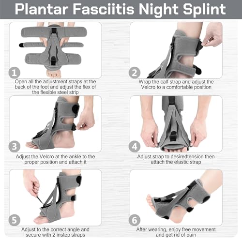 Plantar Fasciitis Night Splint-Upgrade 3 Adjustable Plantar Fasciitis Brace Gray