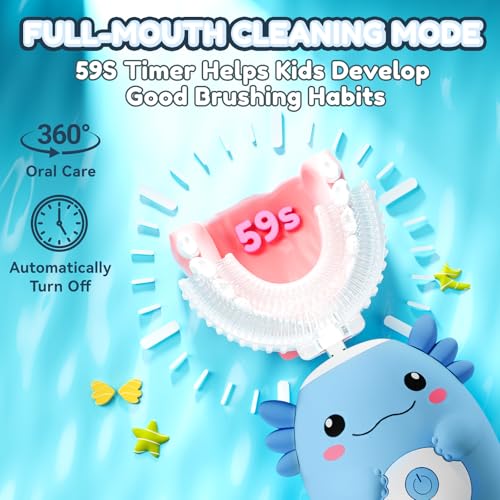 Kids Electric U Shaped Toothbrush,Axolotl Sonic Toothbrush-Age 2-15 Blue Blue Axolotl