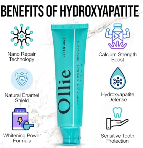 Ollie Fluoride Free 10% Nano Hydroxyapatite Toothpaste, Clean Mint, 3 Pack 4 Ounce (Pack of 3)