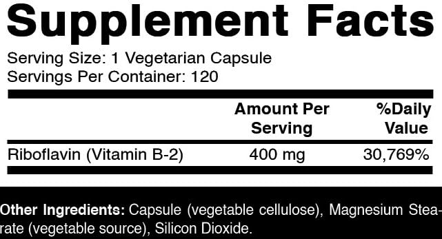 Oxify Vitamin B-2 (Riboflavin) 400 mg, 120 Vegetarian Capsules | Gluten-Free, Non-GMO, Supplement Made in USA