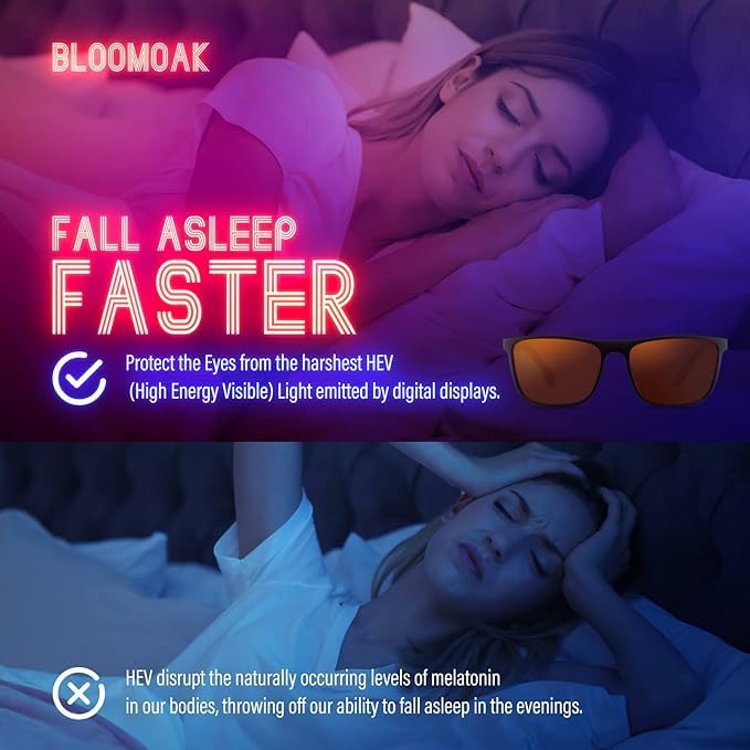 Bloomoak-99% Blue Green Light Blocking Glasses - Gaming Glasses - Anti Glare - Anti Fatigue -Suitable for Screens, Games, TVs 99% - Matte Black (Hard Case Included) Orange Lens - Night - BeesActive Australia