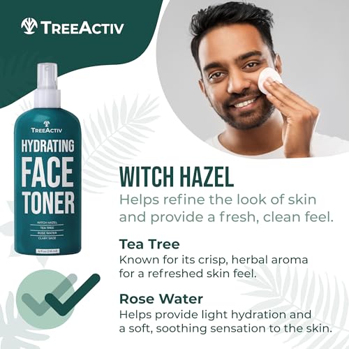 TreeActiv Balancing Herbal Toner | Facial Skin Moisturizer | Witch Hazel | Rose Water | Clary Sage | Tea Tree | Natural Astringent | Alcohol-Free | Reduce Oily Face Acne | Men, Women, Teens | 4 fl oz