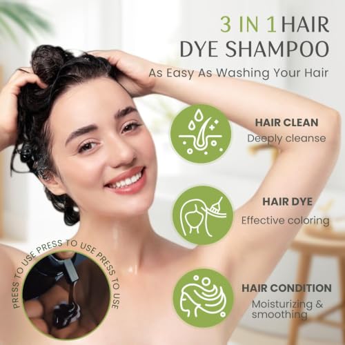Dark Brown Hair Dye Shampoo for Women & Men, 100% Gray Coverage in 20 Mins Dark Brown