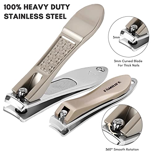 FAMILIFE Professional Manicure Kit 8PCS & Ingrown Toenail Tool 2PCS, Stainless Steel, Silver