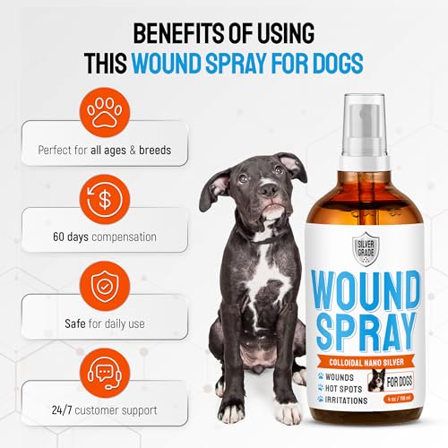 SILVER GRADE Dog Wound Spray Helps with Hot Spots, Irritations, Bites, Burns, Rashes, Itch, Scratching – Better Use with a Dog Cone to Stop Licking – Safe for Large and Small Breeds – 4 oz Wound spray - 4 Fl Oz