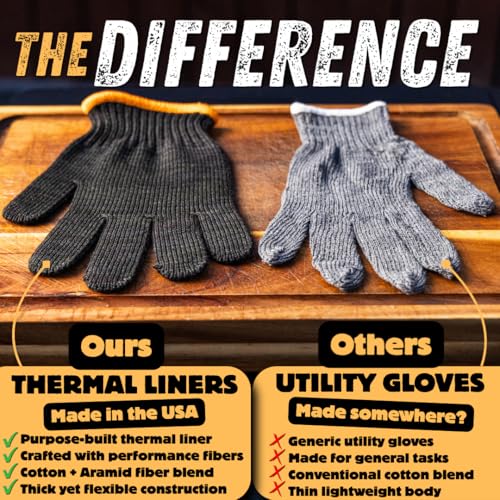 Grilling Glove Kit – Thermal Knit Liners Made in the USA – Diamond Textured Nitrile Covers – Oven Mitts for BBQ, Smoking Meat, and Barbecue Food Prep