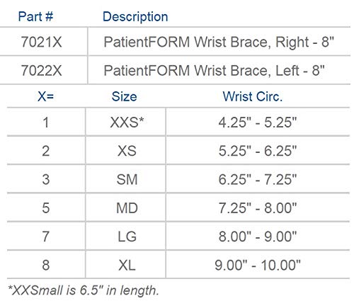 United Ortho 70211 PatientFORM 8" Wrist Brace-Right, XX-Small Black Right