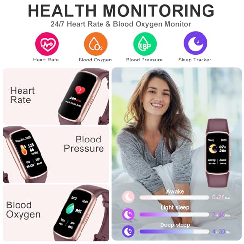 Fitness Tracker, Activity Trackers with 24/7 Heart Rate Blood Oxygen Sleep Monitor, 123 Sports Modes Step Counter, 1.47'' HD Screen Smart Watches, Calorie Pedometer for Women Men bordeaux