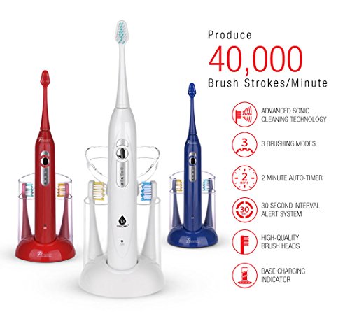 Pursonic S430 SmartSeries Electronic Power Rechargeable Sonic Toothbrush with 40,000 Strokes Per Minute, 12 Brush Heads Included (White) White 1 Count (Pack of 1)