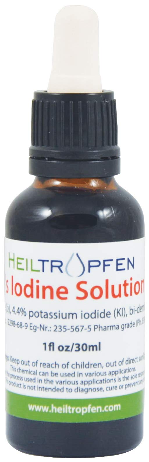 2.2% Lugol's Iodine Solution 1 Fl Oz - 30 ml | Pharmaceutical Grade Ingredients | Lugols Solution Made with Iodine and Potassium Iodide | Heiltropfen¬Æ Unflavored 1 Fl Oz (Pack of 1)