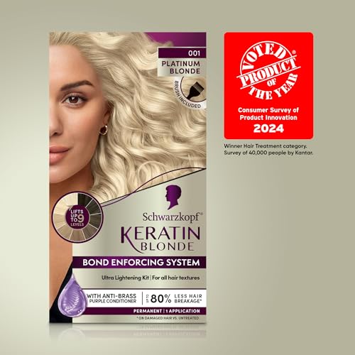 Schwarzkopf Keratin Blonde Hair Dye Platinum Blonde 001, Ultra Lightening Kit, 1 Application - Hair Bleach Enriched with Keratin, Lightens up to 9 Levels and Protects Hair from Breakage (Pack of 2) 7.1 Fl Oz (Pack of 2)