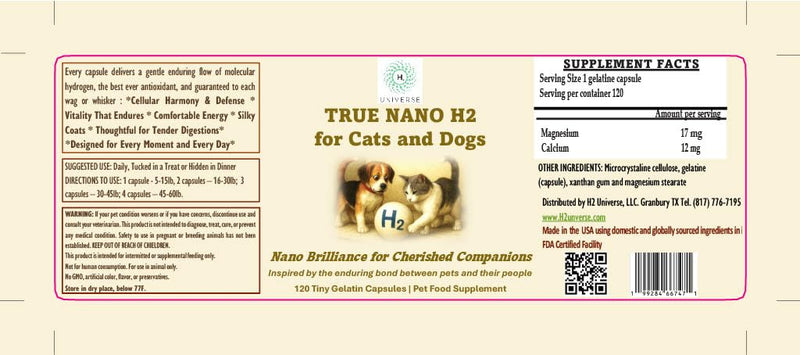 for Cats & Dogs – Advanced Molecular Hydrogen Supplement for Cellular Health, Vitality & Recovery – 120 Capsules