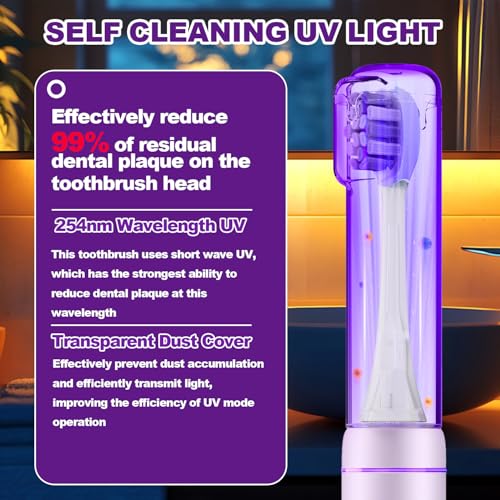 Metal Electric Toothbrush with UV Mode，Vibration and Oscillation Electric Toothbrush for Adults and Teen，6 Brush Heads & Travel Case & Dust Cover, 5 Modes & Timer, One Charge Last 120 Day（Purple） Purple 1 Count (Pack of 1)