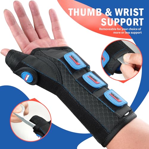 FEATOL Thumb Spica Splint Right Hand Large/XLarge+Wrist Brace with Ergonomic Wrist Splint Right Hand Large