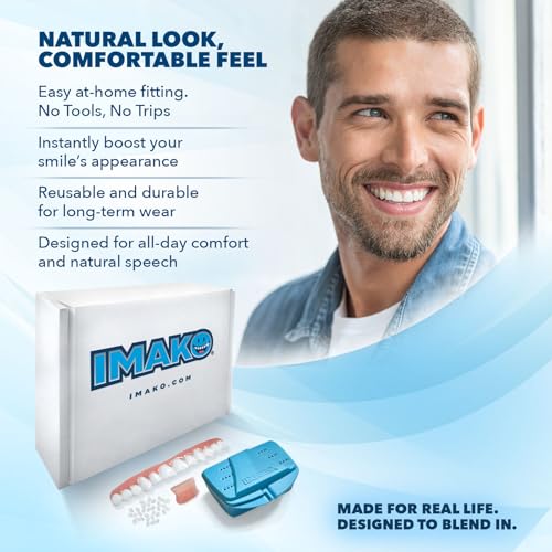 Imako Premium Cosmetic Uppers for Men and Women – Temporary Smile Makeover – 1 Pack Small, Natural White – Made in USA Small Natural White