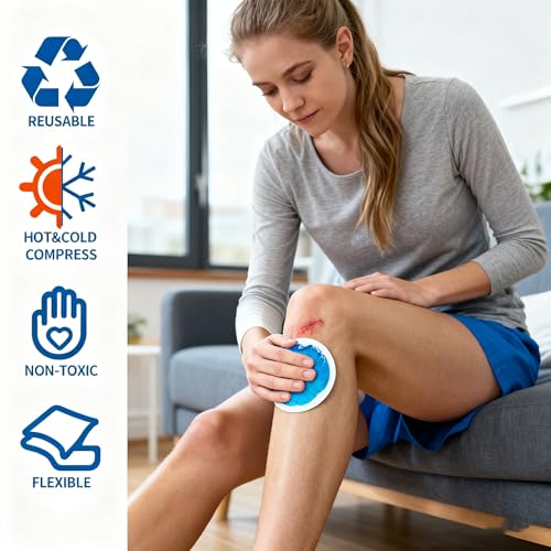 Soft Ice Pack/Small Ice Packs for Injuries Reusable, Small Round Gel Hot & Cold Compress (12 Pack) for Pain Relief, Toothache, Surgery Recovery - Soothing Gel with Sleeve - Blue 12 Count (Pack of 1) 12.0