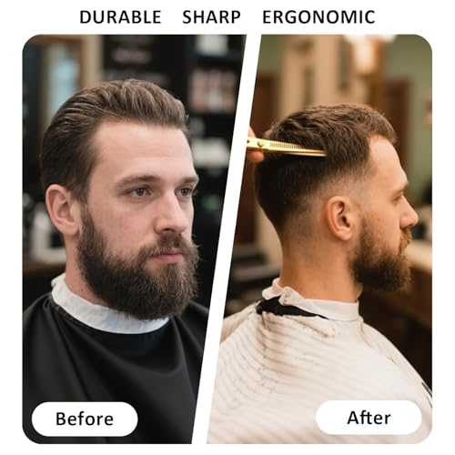 12 Pcs Professional Hair Cutting Scissors Set, Stainless Steel Haircut Shears with Thinning Scissors, Combs, Cape & Storage Case, Sharp & Durable for Men Women Kids, Home Salon Barber Use