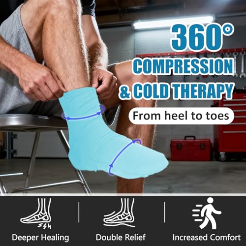 Reusable Cold Therapy Socks, Ice Pack for Feet Heels Injuries Swelling, Hot and Cold Therapy Socks for Plantar Fasciitis Neuropathy Chemotherapy Pain Relief for Foot Ankle (Green) Green