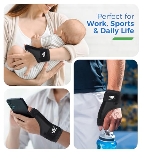 HiRui Thumb Spica Brace for Left or Right Hand, Adjustable Thumb Stabilizer Splint for Trigger Thumb, Gamer’s Thumb, Arthritis, Tendonitis, Sprains, CMC Pain Relief – Lightweight, Breathable (Black) Black