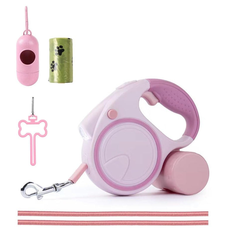 Best Dog Supplies | Pink Retractable Dog Leash with Light, Poop Bag Dispenser, Poop Bag Holder, 2 Elastic Ropes | Set of 4 - BeesActive Australia