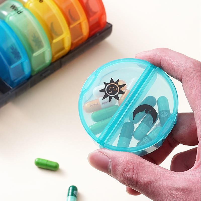 Travel Pill Box for Purse, Portable Weekly Pill Organizer AM PM with 7 Daily Pockets to Hold Vitamins, Medications, Fish Oils, Supplements(Transprant) Transprant