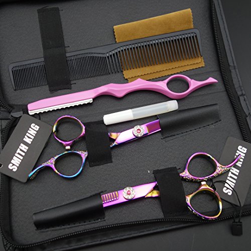 Professional Hair Cutting Scissors Set with Razor Comb Case,Hair cutting shears Hair Thinning shears with rose handle (6.0 inches) 6.0 Inch