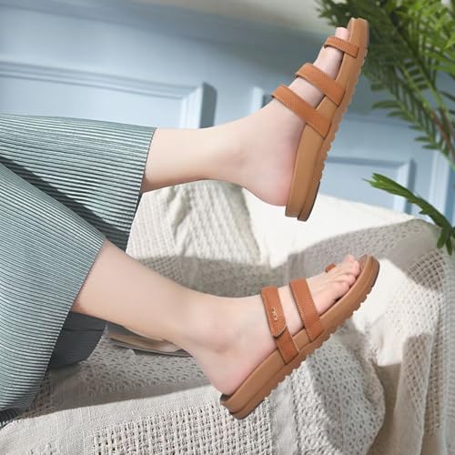 KuaiLu Womens Slides Sandals With Arch Support Comfort Plantar Fasciitis 9 Tan