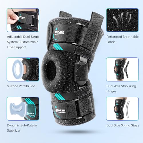 Hinged Knee Brace with Dual Metal Side Stabilizers & Patella Support – Adjustable Open Patella Knee Support for Men and Women – Helps with ACL, MCL, Meniscus Issues – Breathable Design for Sports, Running, Workout (Medium) Medium