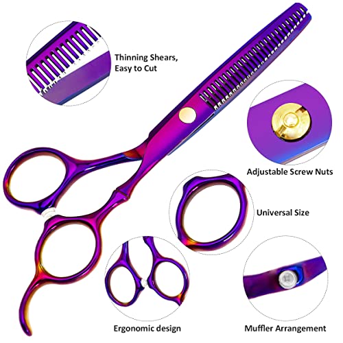 Professional Hair Cutting Scissors Sets Stainless Steel Barber Hairdressing Scissors Multifunctional Salon Thinning Scissors Straight Shears Tools Gifts for Mom Dad Friends (Purple) Purple
