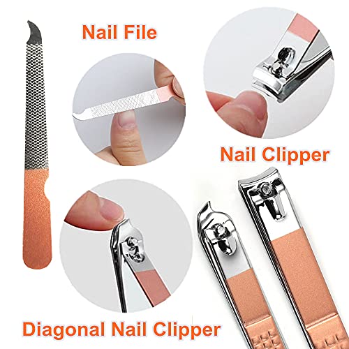 QURIPE 7pcs Manicure Set, Nail Clippers Kit, Stainless Steel Manicure Kit, Nail Clipping Tools Portable Travel Grooming Kit, The Best Gift with Luxurious Case(Rose Gold) Rose Gold