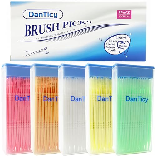 DanTicy Brushpicks Interdental Toothpicks,Soft Bristle Dental Floss Picks Toothpicks,Helps Removes Plaque and Debris Between Your Teeth