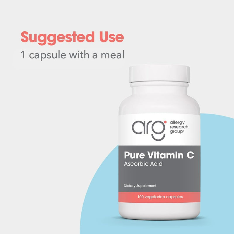 ARG Pure Vitamin C 2 g Ascorbic Acid, Immune Support, 100 Capsules | Unbuffered Hypoallergenic Ascorbic Acid Capsules for Antioxidant and Immune System Support, 50 Servings