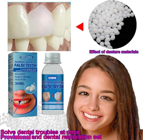 Provisional Teeth, Provisional Fake Teeth Replacement Kit for Provisional Restoration of Missing & Broken Teeth Replacement Dentures, DIY Heat Fit Beads.【100% New 30Ml -2 Bottle】 100% New 30Ml -2 Bottle