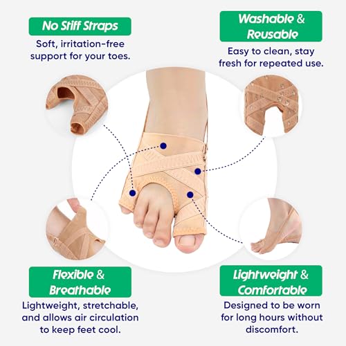 Bunion Corrector for Women and Men, Breathable Big Toe Straightener with Adjustable Support, Hallux Valgus Toe Separator for Day and Night Use (1 pcs)