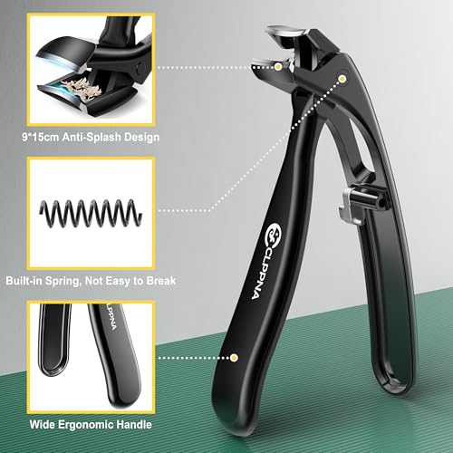 Nail Clippers for Seniors, CLPPNA Wide Jaw Fingernail Clippers and Angled Head Toenail Clippers for Thick Nail, 4 Pack Professional Nail Clippers for Men, Women&Pregnant, Black Black Wide Opening & Angled Head