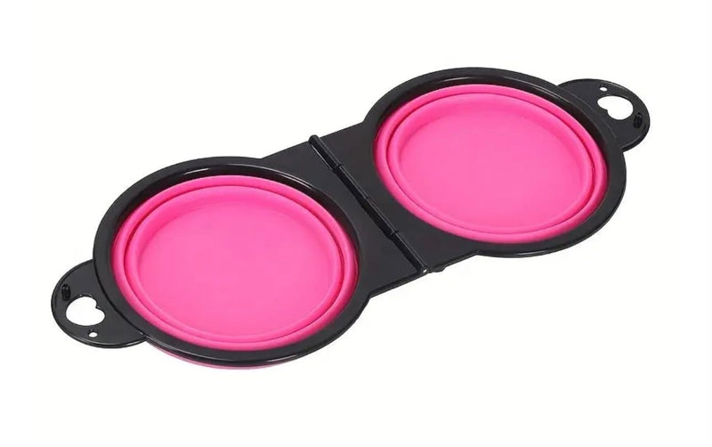 Collapsible Dog Bowls, Portable Travel Pet Feeder Bowl, 2 in 1 Expandable Silicone Pet Food & Water Double Bowl, Cat Feeder Dish with Carabiner for Walking, Traveling, Hiking, Camping, (Pink) - BeesActive Australia