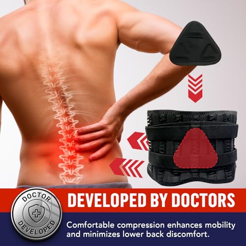 Dr. Arthritis Back Brace for Lower Back Pain Relief with 3D Lumbar Pad, Soft Breathable Mesh Fabric, and 6X Back Support Belt with Alternative Strips for Herniated Disc, Sciatica – X-Large Black