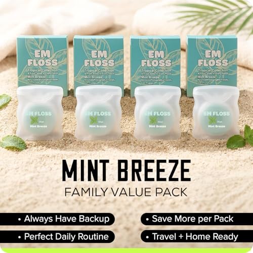 Waxed Expanding Dental Floss, Family Value Pack (Mint Breeze, 4 Pack), Coconut Oil Infused, Smooth Glide for Sensitive Gums, Strong & Shred Resistant, for Adults & Kids Mint Breeze 98 Foot (Pack of 4)