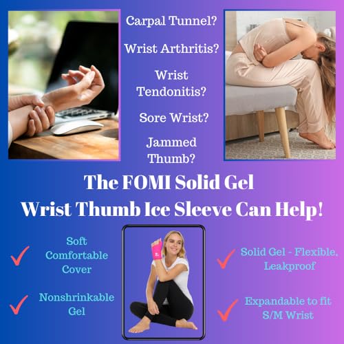 FOMI Wrist Solid Gel Ice Pack | Hot Cold Hand and Thumb Compression Sleeve Wrap for Carpel Tunnel, Arthritis, Tendonitis, Bruises, Swelling, Sports Injuries Pain Relief (Pink - Small/Medium) Pink - Small/Medium