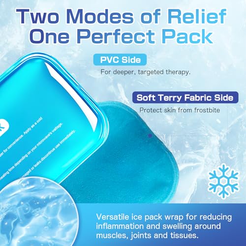 Ice Packs for Injuries Large 2 Packs Hot Cold Gel Pack with Strap Blue Large 13 x 6 Inch