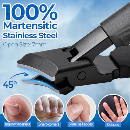 Nail Clippers Set Box, 4 Pcs-Stainless Steel Large Toenail Clippers for Thick Nails, Heavy Duty Slanted Nail Clipper with Nail File, Nail Lifter, Long Handled Fingernail Cutter for Men & Women 4Pcs Nail Clippers Set-black