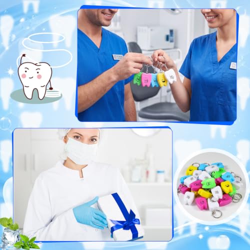 Landical 60 Pcs Mini Dental Floss Keychain Bulk Tooth Shaped Keychain