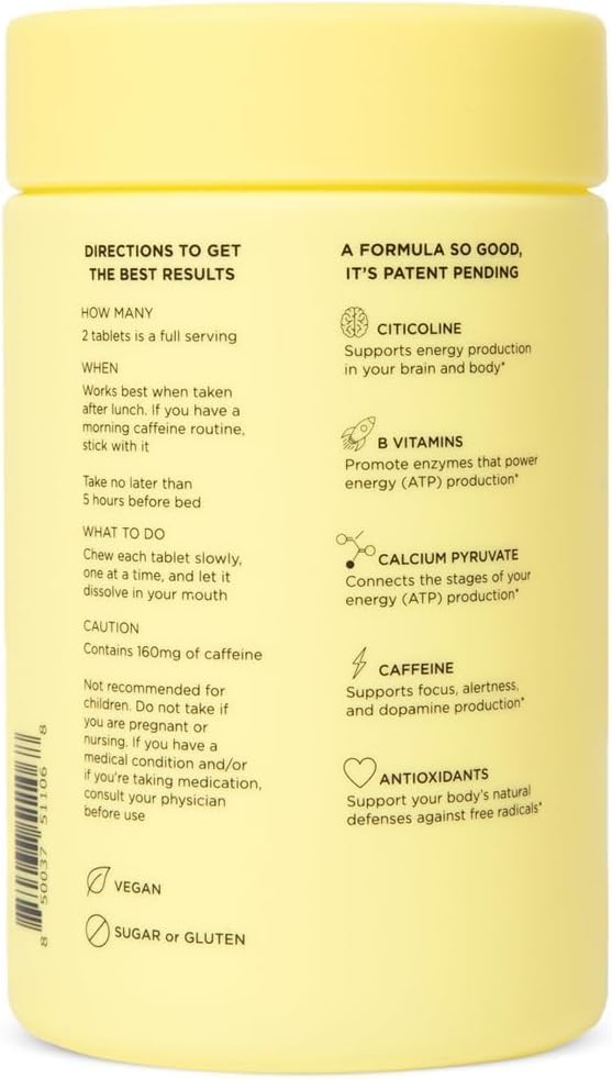 H-PROOF The Anytime You Need Energy Vitamin, 60 Chewable Tablets | 30 Servings, Science-Supported Energy & Focus, Jitter-Free Caffeine, Citicoline, L-Tyrosine, B Vitamins Mixed Berry