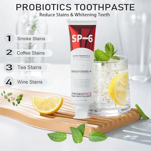 Sp-6 Probiotics Whitening Toothpaste, Sp-6 Ultra Whitening Toothpaste, Enhanced Formula with Enamel-Safe, Fluoride-Free, Fresh Breath Mint Flavor for Oral Health (3) 3
